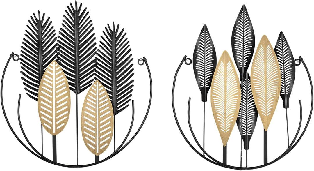 HOMCOM 2-Set 3D-Wandbild aus Metall Blätter Wandschmuck Wanddeko Wandverzierung modern Wohnzimmer-Ku