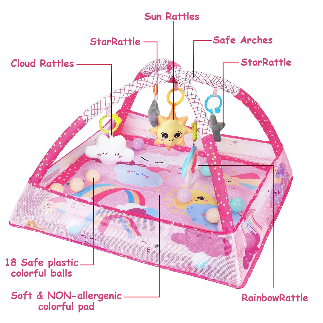 Sinbide Spieldecke für Babys, Spielmatte mit Spielbogen, Spielmatte und sensorische Spielzeuge für B