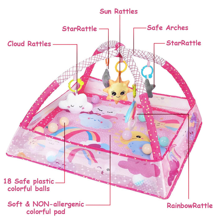 Sinbide Spieldecke für Babys, Spielmatte mit Spielbogen, Spielmatte und sensorische Spielzeuge für B