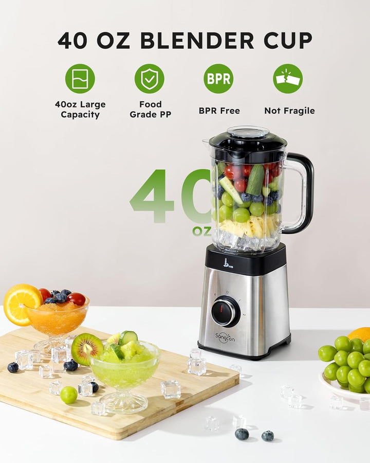 Sangcon 5 in 1 Standmixer und Smoothie Maker, 500W für Shakes und Smoothies Fleisch Gehackt, 3 Gesch