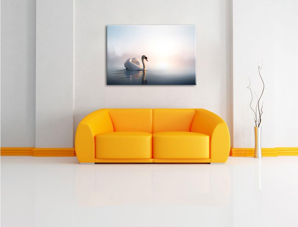 traumhafter weisser Schwan im See Format: 100x70 auf Leinwand, XXL riesige Bilder fertig gerahmt mit