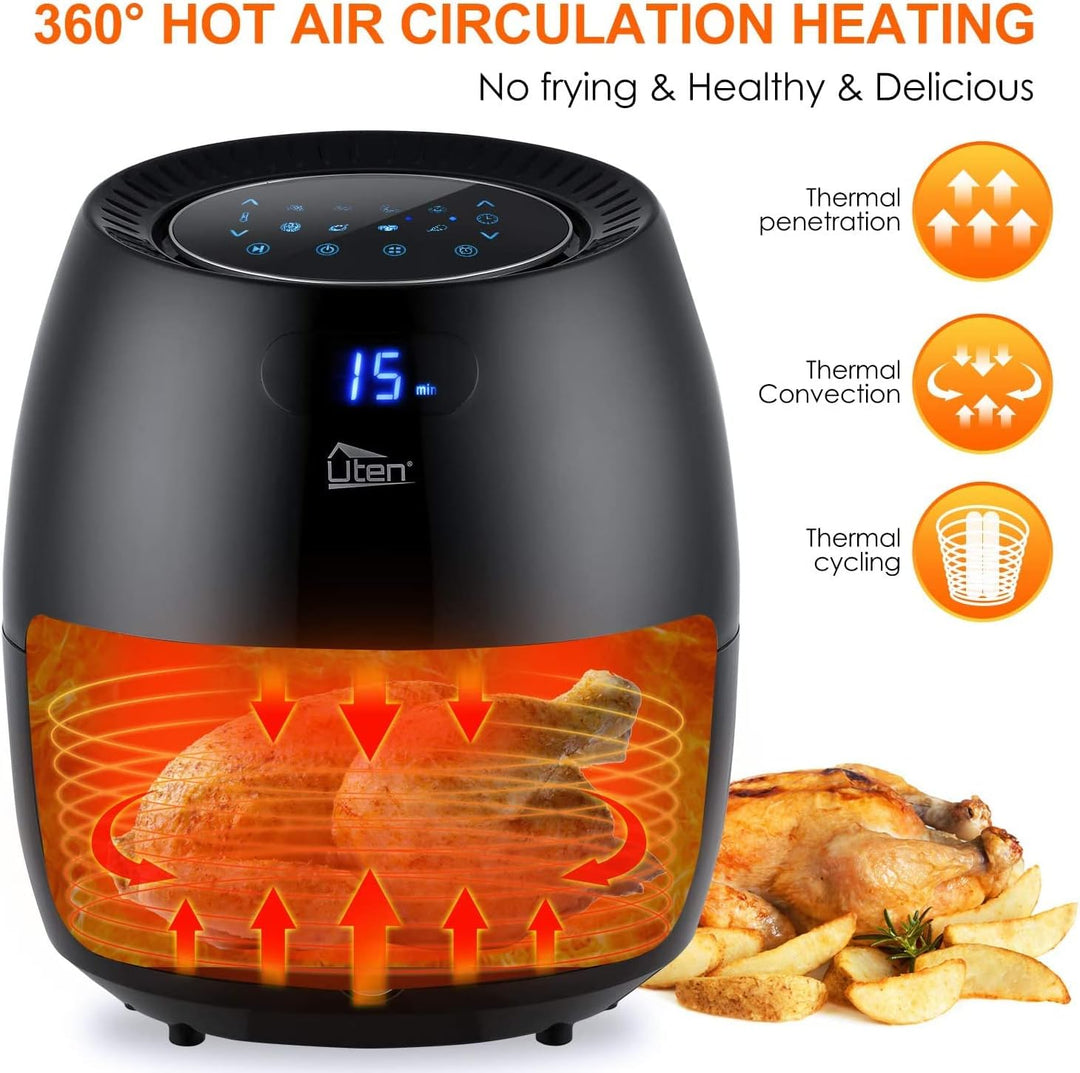 Heissluftfritteuse,Uten 6.5L Airfryer XXL Heissluftfriteuse mit digital LED-Touchscreen,8 programmen