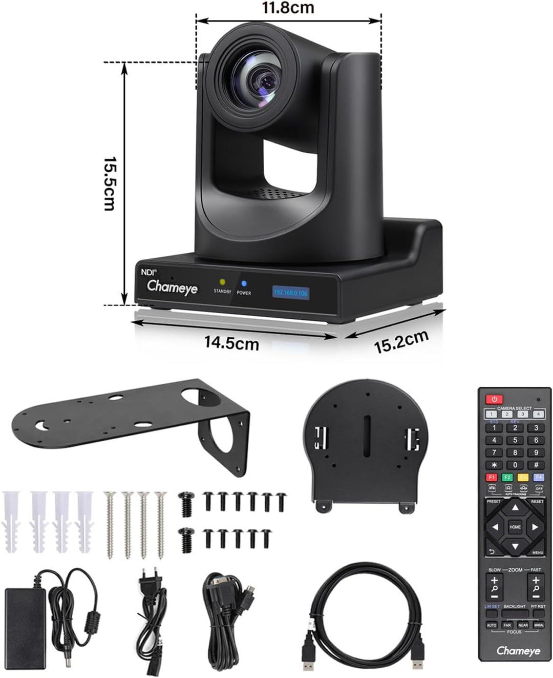 Chameye NDI PTZ Camera 20x Optical Zoom AI Auto Tracking PTZ Camera with LCD Display, 3G-SDI IP 1080