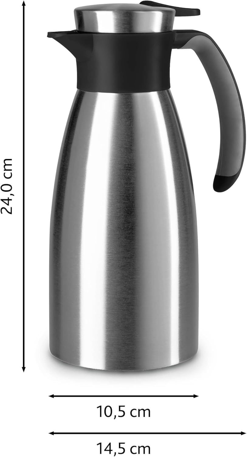 Emsa Soft Grip Isolierkanne, 1 Liter, Edelstahl, 12 Stunden heiss + 24 Stunden kalt, Auslaufsicher,
