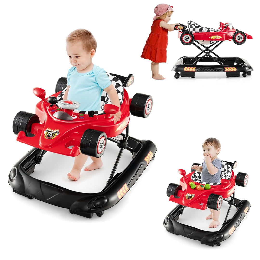 COSTWAY 4 in 1 Baby Lauflernhilfe, Lauflernwagen Autoförmig mit verstellbarer Höhen & abnehmbarem Sp