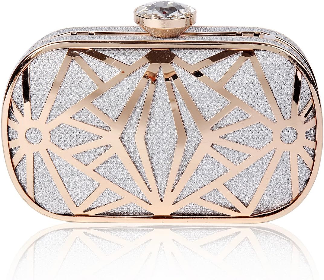 Damara Damen Metall Diamant Elegant Clutch Umhängetasche Silber, Silber