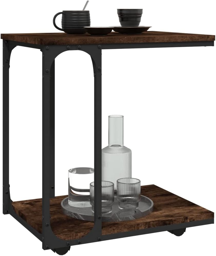 FIRBNUS Beistelltisch mit Rollen Räuchereiche 50x35x55,5 cm Beistelltische Fürs Wohnzimmer Beistellt