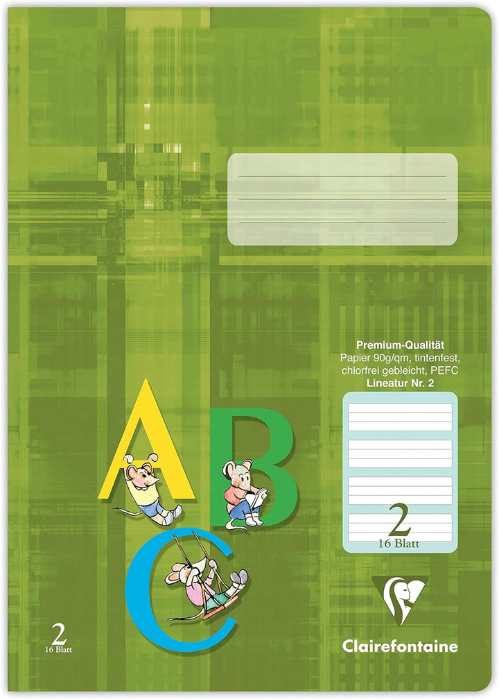 Clairefontaine 331652C - Packung mit 25 Schulheften DIN A4, 32 Blatt, 90g, grüne Lineatur 2 liniert
