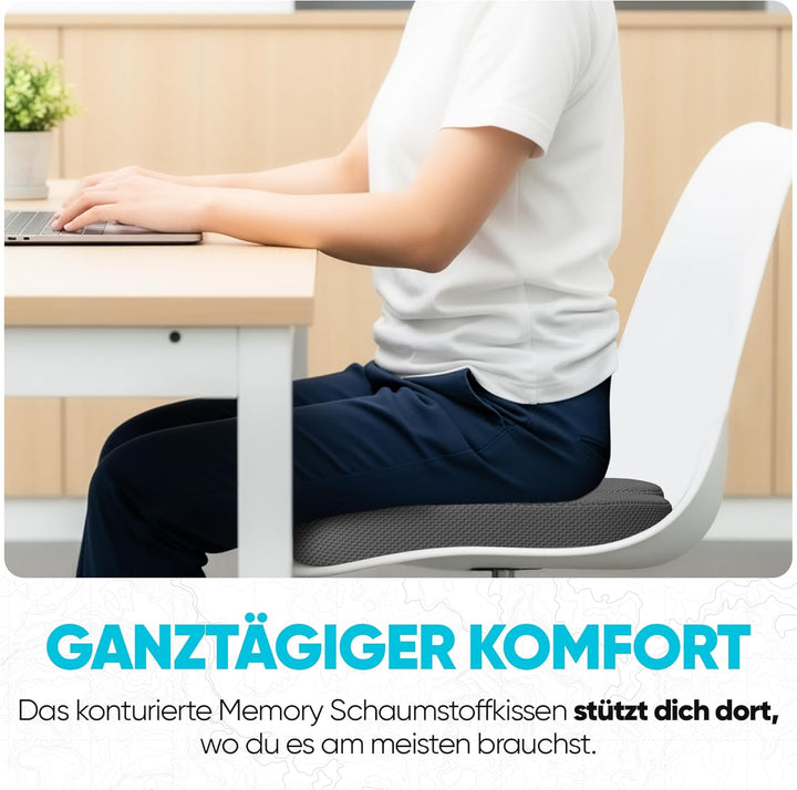 FORTEM XL Autositzkissen, Memory-Schaum-Kissen für Büro Computersessel & Lindert Schmerzen an Steiss