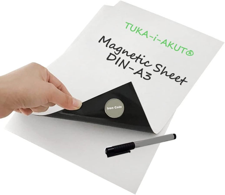 TUKA-i-AKUT 6x A3 Magnetfolie zum Beschriften und Zuschneiden, Flexibel Magnet Tafelfolie Magnetplät
