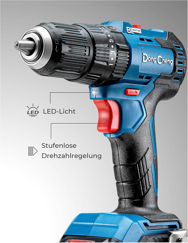 DongCheng Akku-Schlagbohrschrauber 18V, 50Nm, bürstenlose Schlagbohrmaschine, 20+1+1 Drehmomentstufe