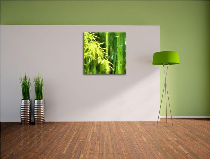 frischer Bambus, Format: 70x70 auf Leinwand, XXL riesige Bilder fertig gerahmt mit Keilrahmen, Kunst