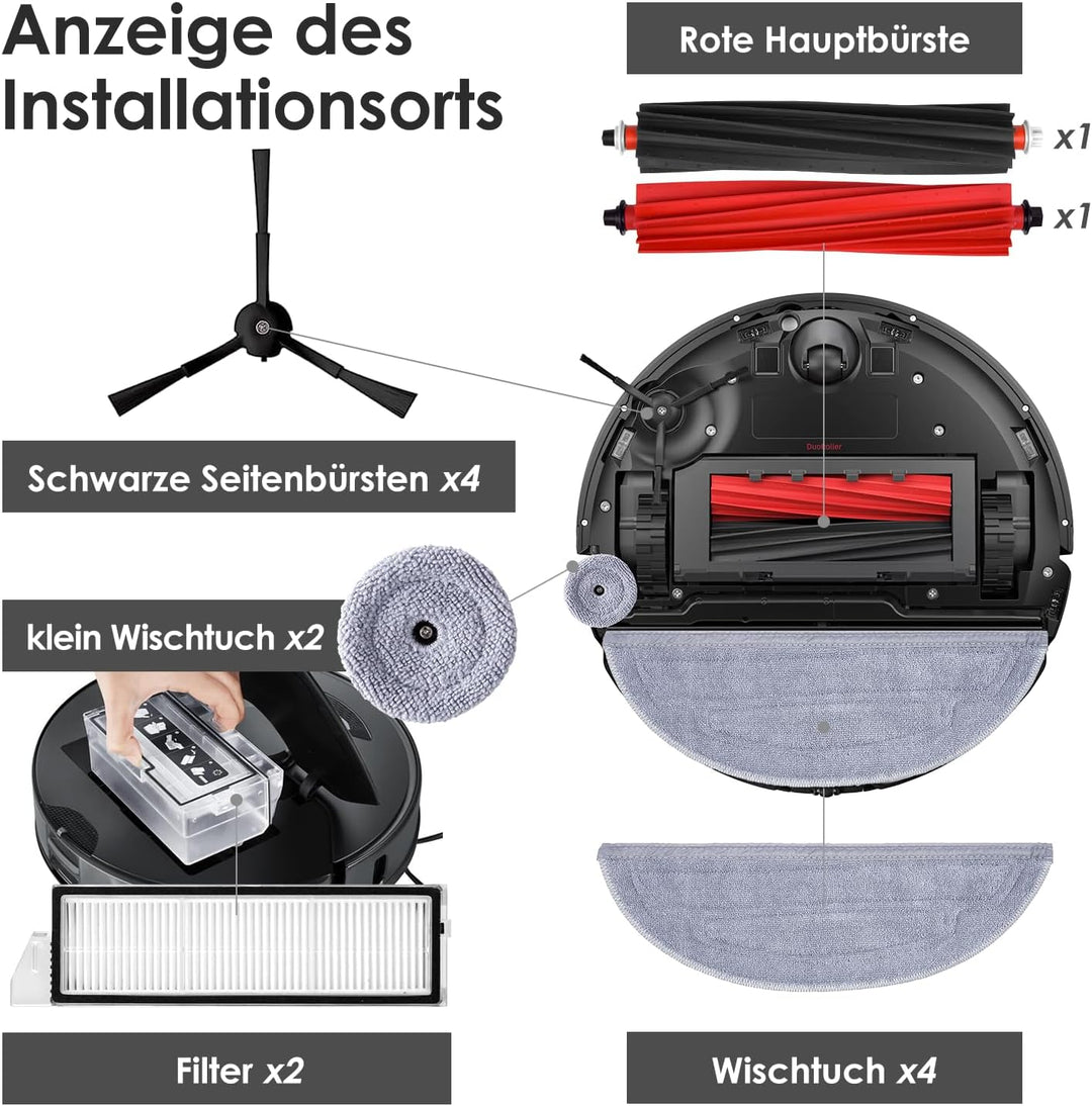 Zubehörset für Roborock S8 Maxv Ultra, oGoDeal 6*Staubbeutel 2*Main Rollbürste 4*Seitenbürsten 2*Fil