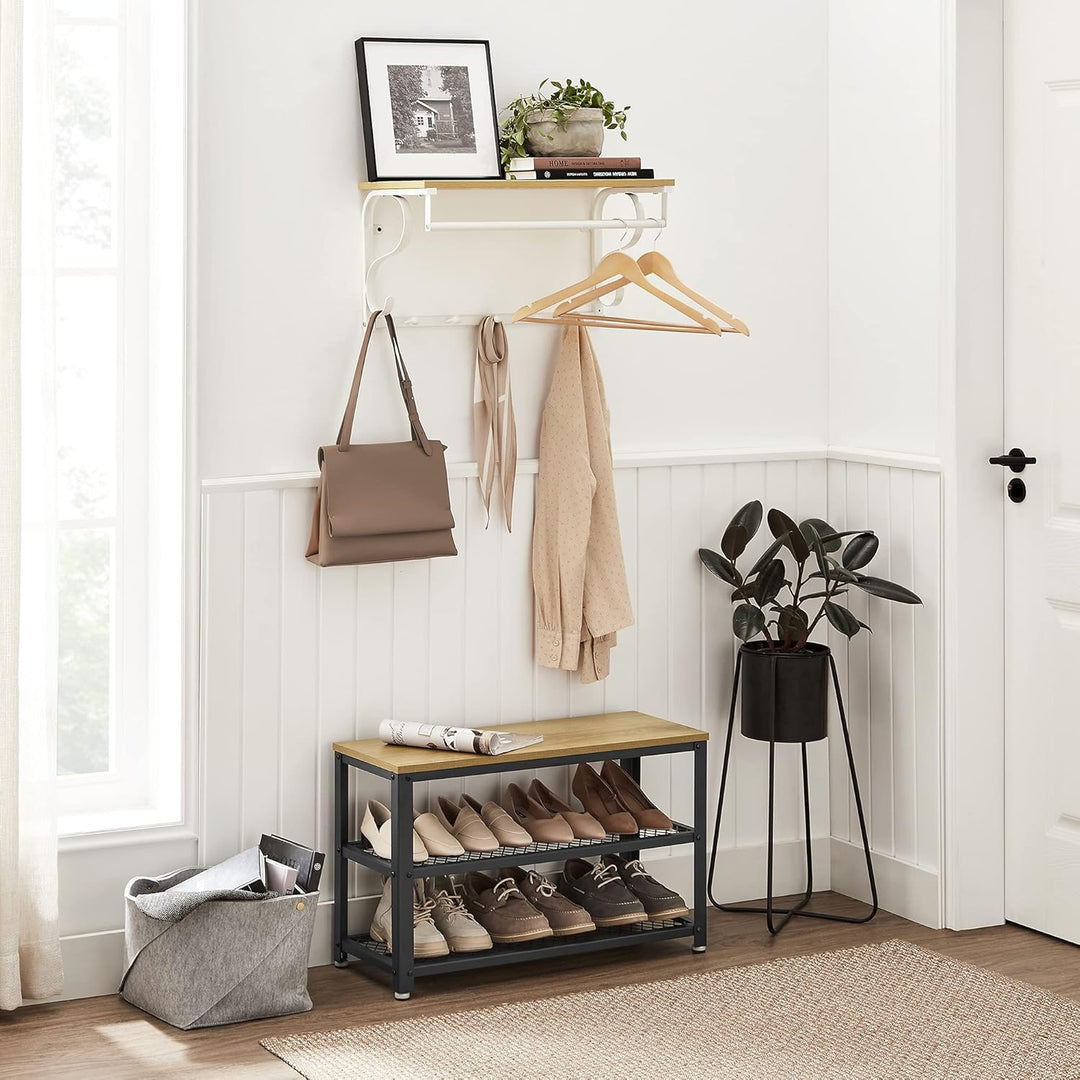 VASAGLE Wandgarderobe, Wandregal mit 5 Haken und Ablage, im Industrie-Design, Hakenleiste mit Hänges