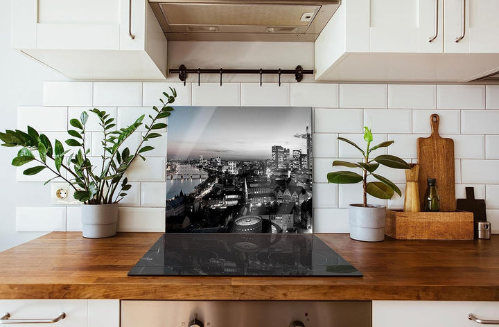 Frankfurter Skyline Herdabdeckplatte & Spritzschutz aus Echtglas | Für Herd-Kochfelder | 60x52 cm