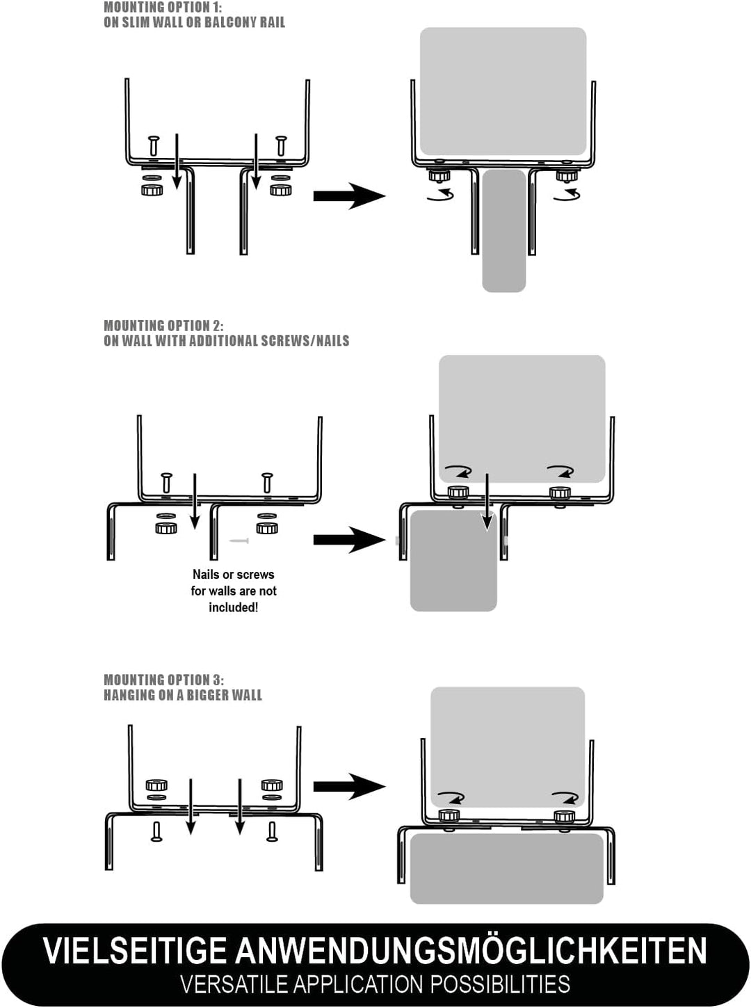 com-four® 4X Blumenkastenhalter für Balkon-Brüstungen und Geländer - Flexible Befestigung aus Metall