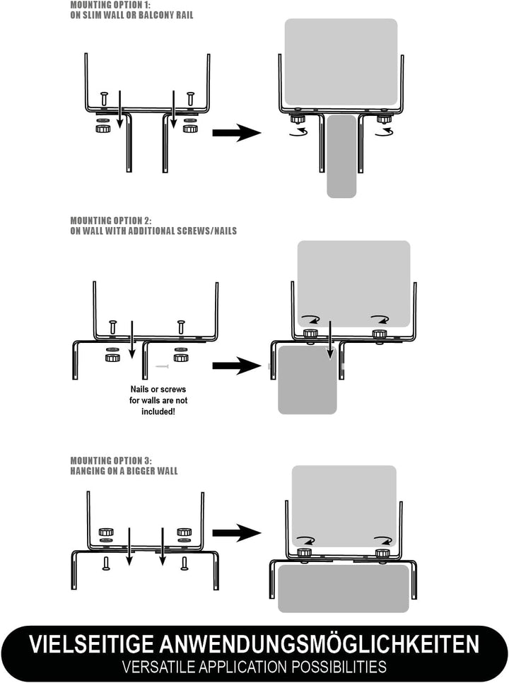 com-four® 4X Blumenkastenhalter für Balkon-Brüstungen und Geländer - Flexible Befestigung aus Metall
