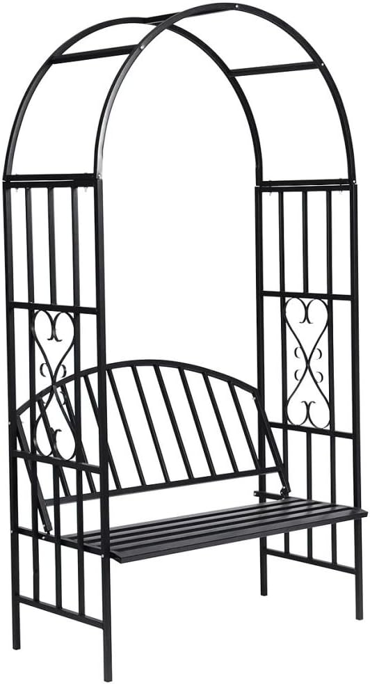 Tidyard Gartenbank Sitzbank Mit Rosenbogen Rankhilfe, Mit Sitzbank Deko-Gartenbank Torbogen Rankgitt
