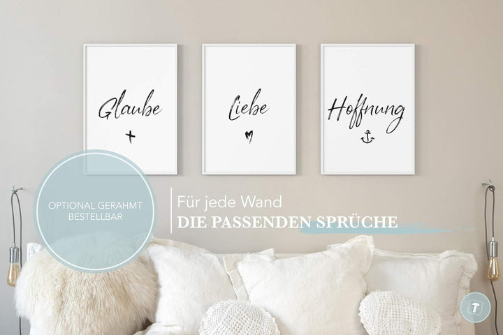 Papierschmiede® Spruch Poster 3er Set in DIN B2 (50x70 cm), Glaube Liebe Hoffnung, Typografie Bilder