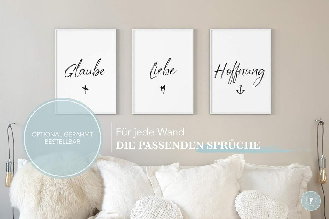 Papierschmiede® Spruch Poster 3er Set in DIN B2 (50x70 cm), Glaube Liebe Hoffnung, Typografie Bilder