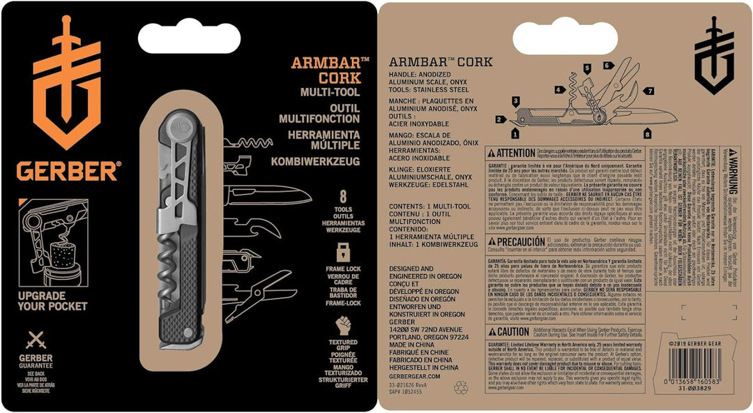 Gerber Taschenmesser mit 8 Funktionen, Multitool mit glatter Klinge, ArmBar Cork, Dunkelgrau, Edelst