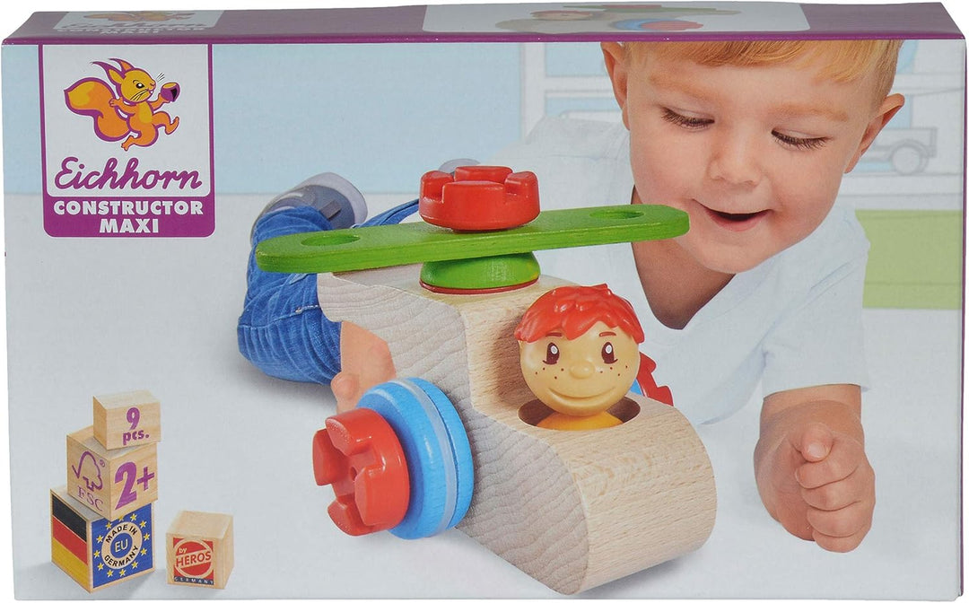 Eichhorn 100039103 - Constructor Maxi Hubschrauber, 9-tlg., Holz-Konstruktions-Set, extra grosse Bau