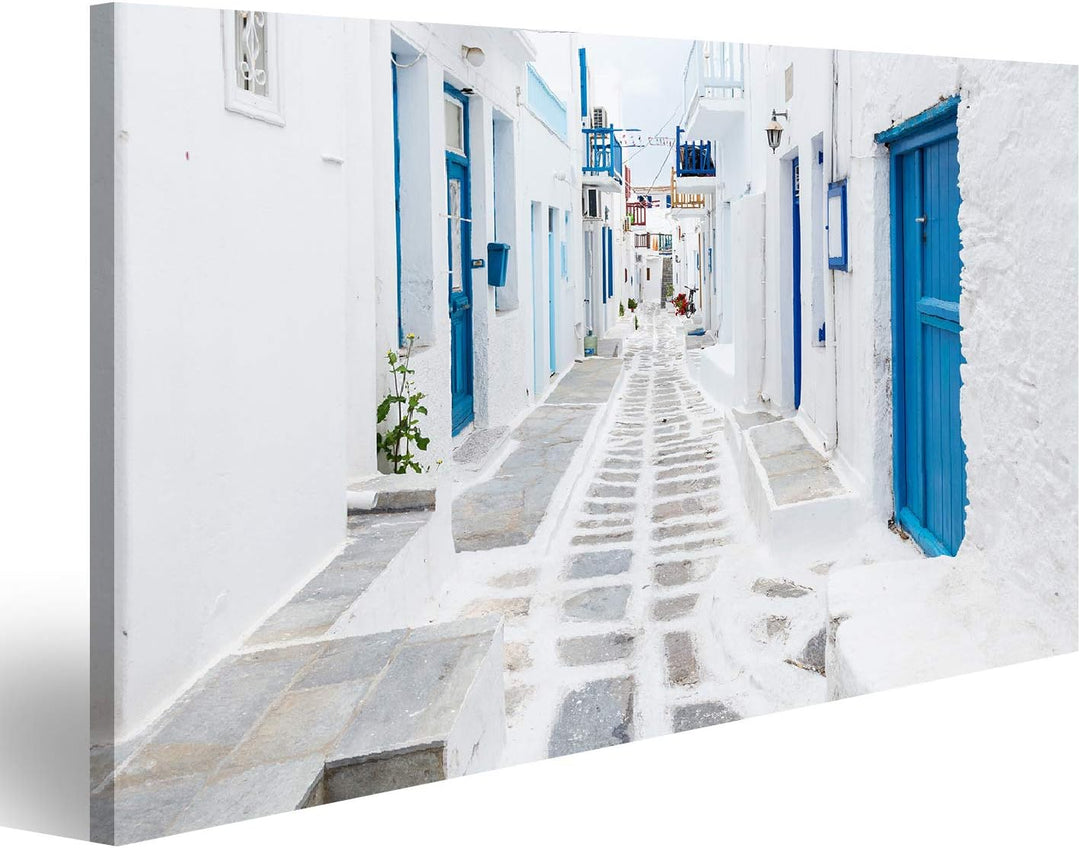 Bild Bilder auf Leinwand Mykonos Strassenansicht Griechenland Wandbild Poster Leinwandbild TAA