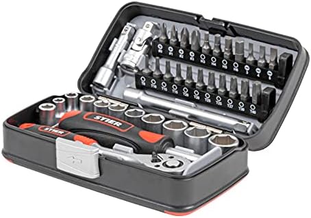 STIER Steckschlüssel- und Bit-Satz, 38-teilig, Umschaltknarre 1/4 Zoll, Sechskant-Steckschlüsseleins