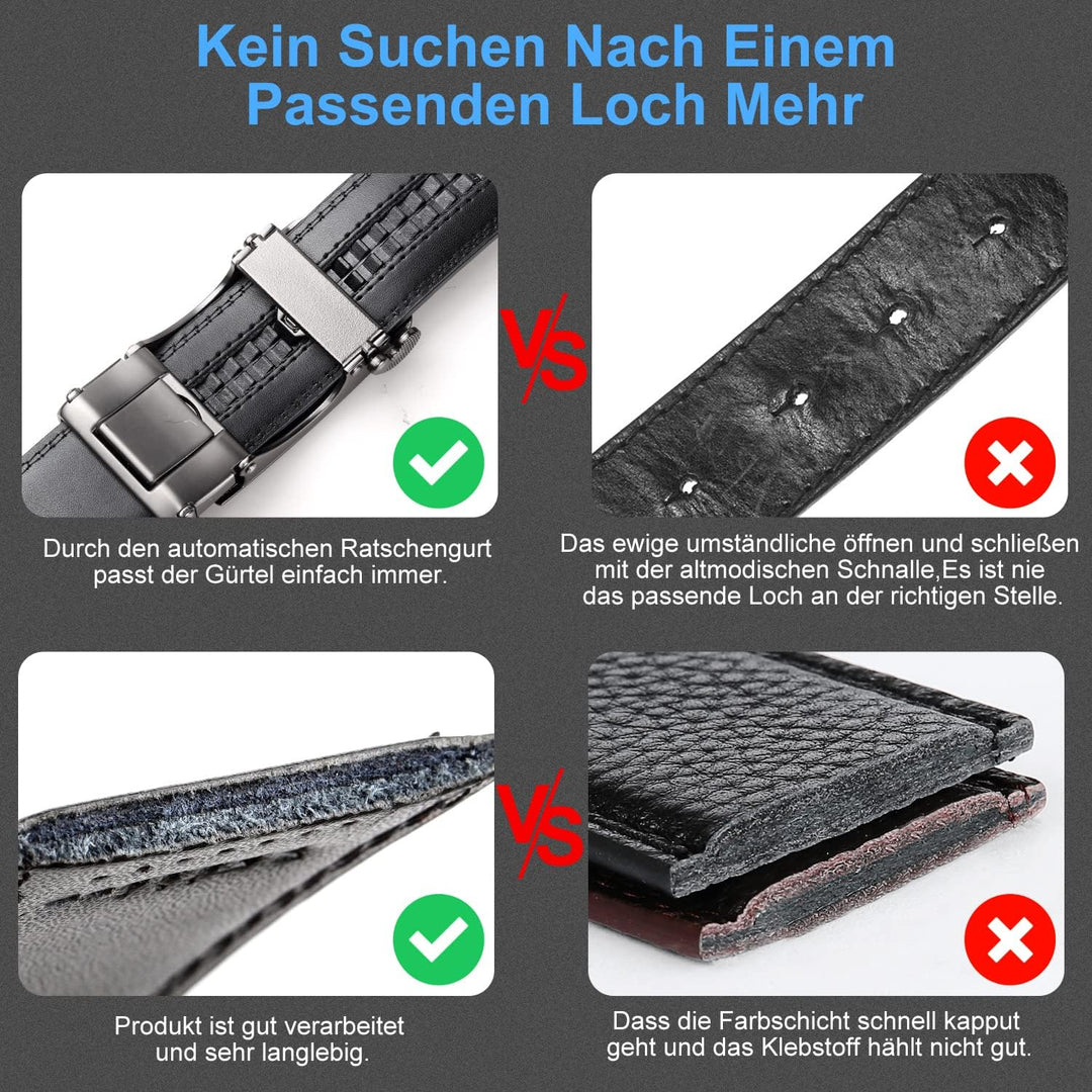 Chaberlu Automatik gürtel herren 2 Stücke, Ledergürtel Ratsche Automatikschliesse Business Anzug Gür