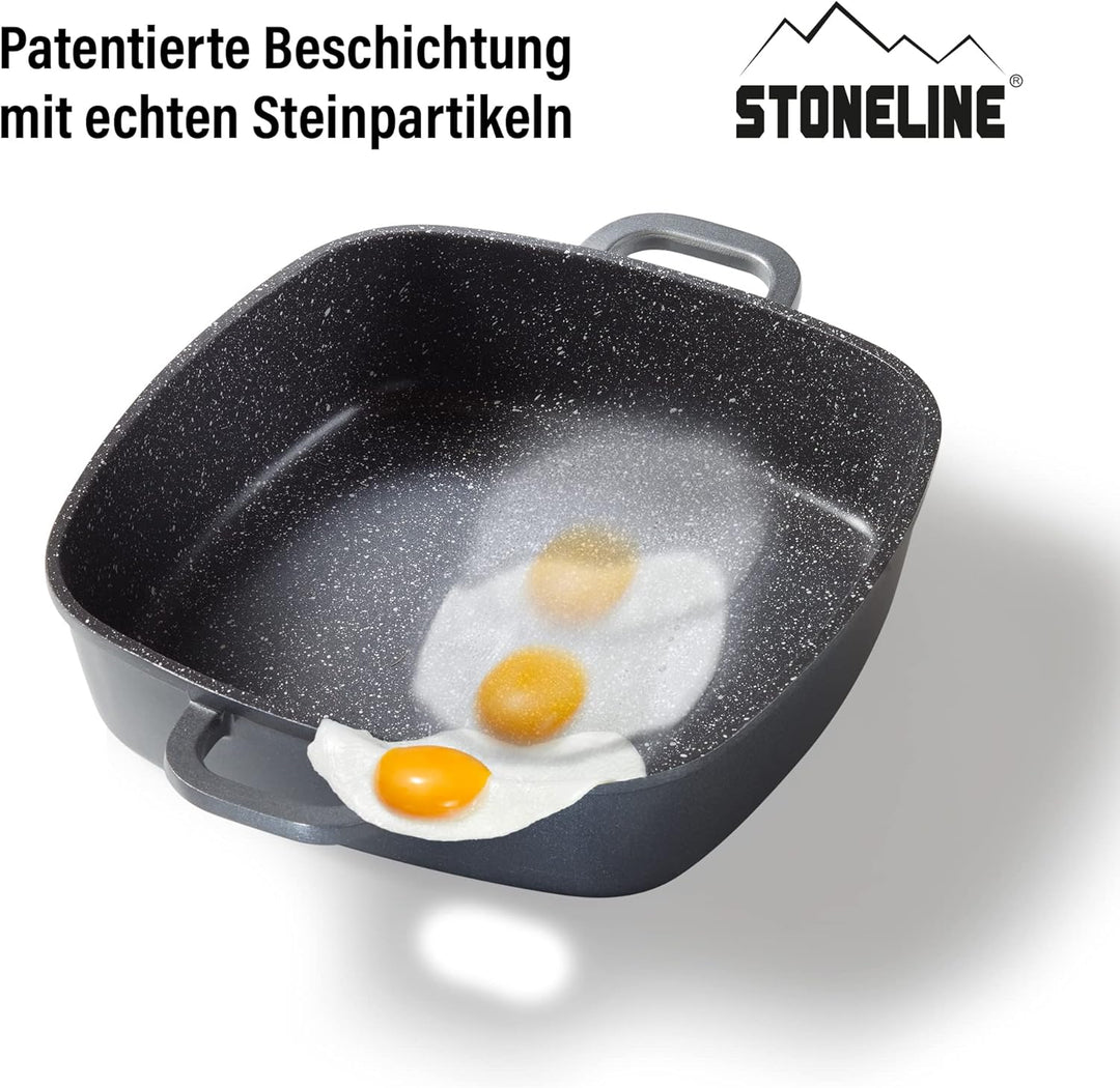 Stoneline Eckpfanne, 24x24 cm, mit Aroma Glasdeckel, Induktion, Aluminium, antihaft beschichtet mit