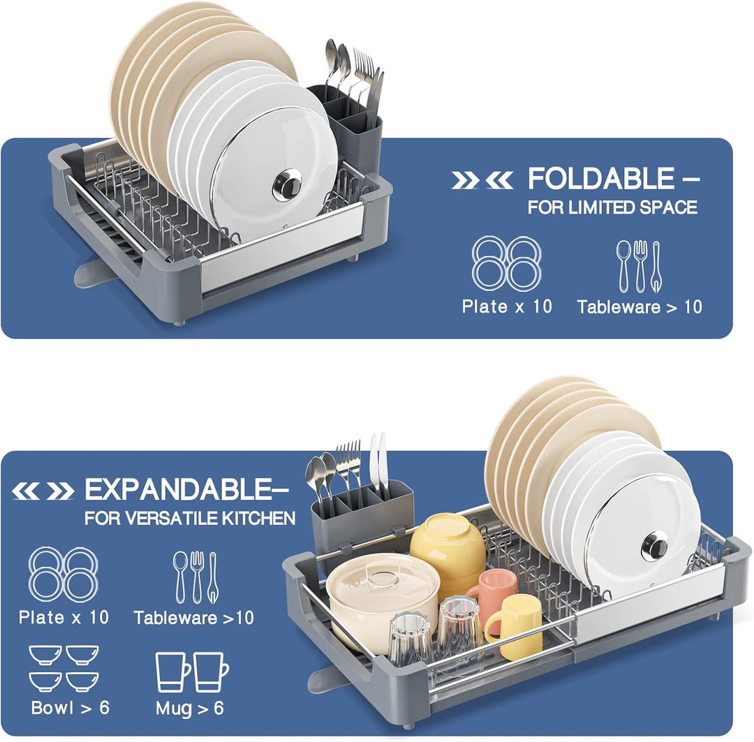 KINGRACK Erweiterbares Abtropfgestell,Geschirr abtropfgestell, Aluminium Geschirrkorb,Verstellbarer