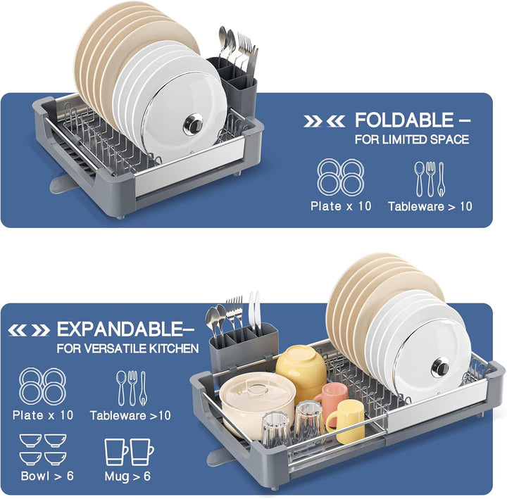 KINGRACK Erweiterbares Abtropfgestell,Geschirr abtropfgestell, Aluminium Geschirrkorb,Verstellbarer