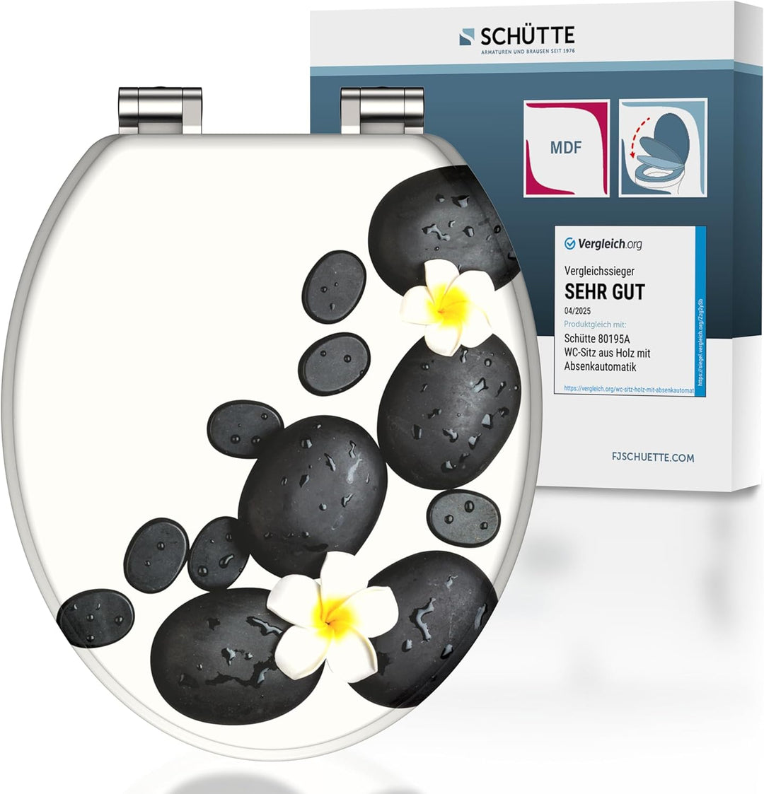 SCHÜTTE WC-Sitz STONE mit Absenkautomatik aus Holz | Toilettensitz mit Klodeckel | Holzkern Toilette