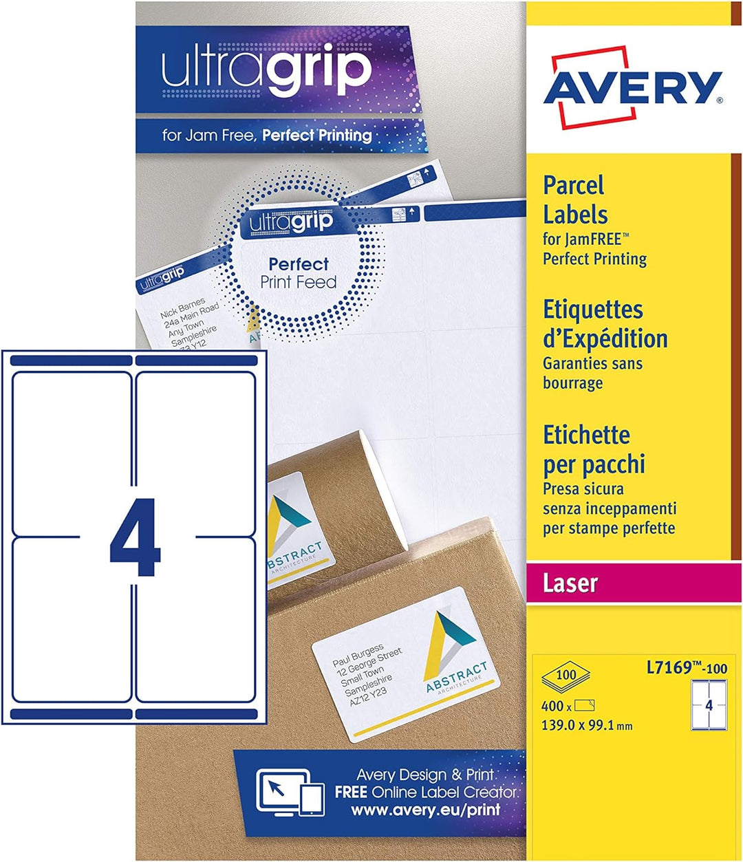 AVERY L7169-100 Box Blätter Etiketten Laser 1 Originalverpackung, 1 Originalverpackung