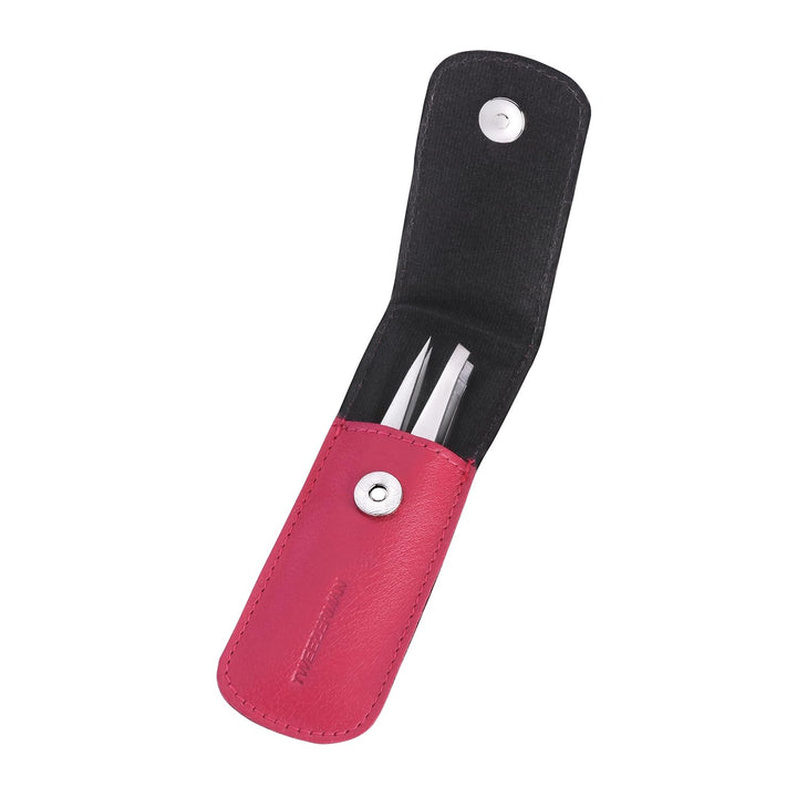 TWEEZERMAN Pinzetten Set mit Leder-Etui aus Rostfreiem Edelstahl, Schräge und Spitze Ausfürhung, Pin