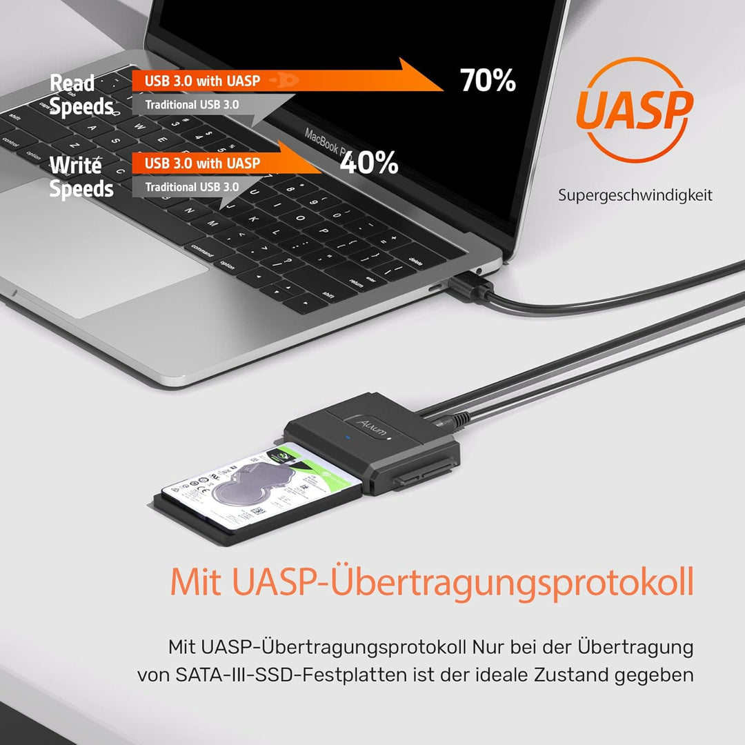 Alxum IDE und SATA Adapter, USB 3.0 Festplatten Konverter mit Netzschalter für 2.5 und 3.5 Zoll HDD