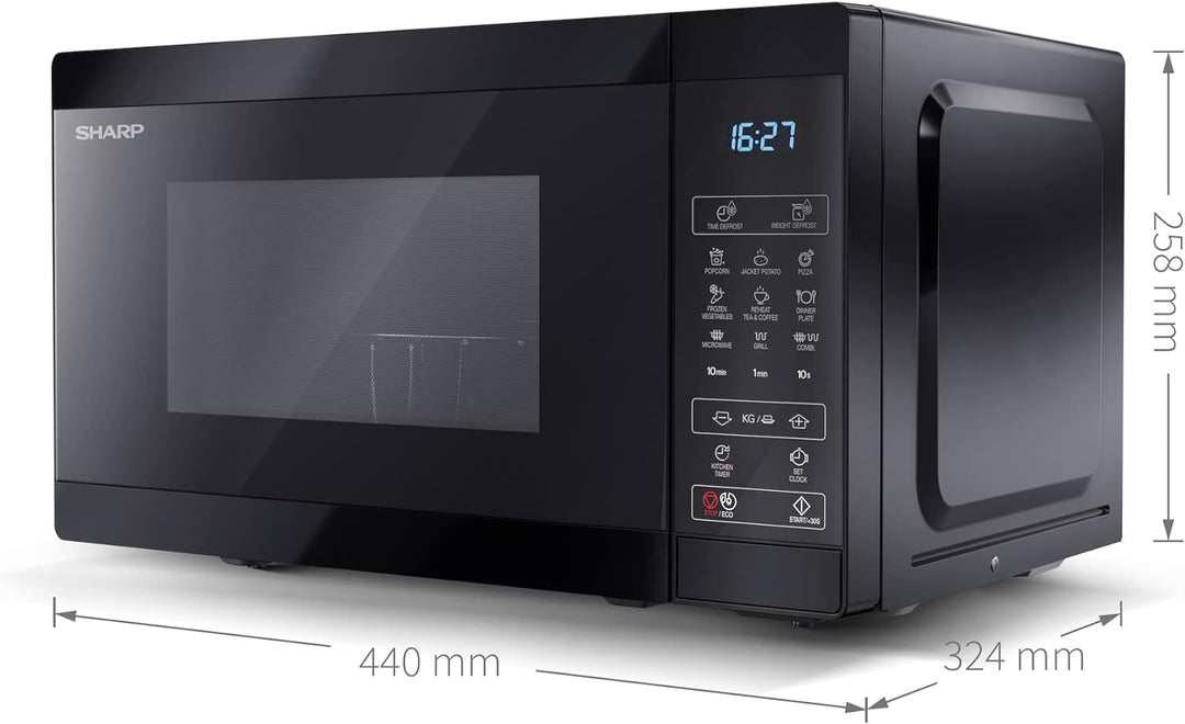 SHARP MG02EB Mikrowelle mit Grill (Mikrowelle: 800W, Grill: 1000W, 11 Leistungsstufen, Auftaufunktio