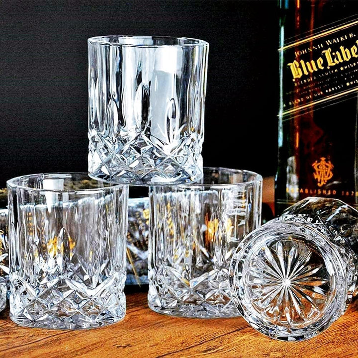 GLASKEY Whisky Gläser 4er Set,320ml Bleifreie Kristallwassergläser,Cocktail Rum Wodka Scotch Gin Cog