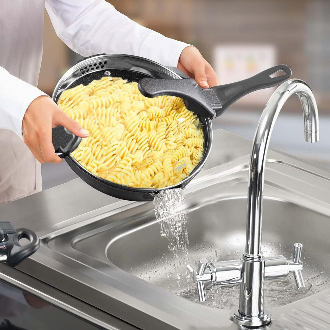 Stoneline Future Wok 32 cm, mit Sieb-Glasdeckel, mit austauschbaren Griffen, induktionsgeeignet, Alu