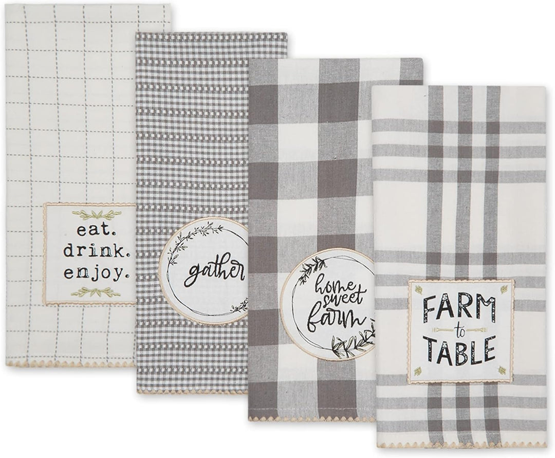 DII Home Sweet Farmhouse Kitchen Collection, Baumwolle, grau, Dishtowel Set, 18x28, 4 Dishtowel Set,