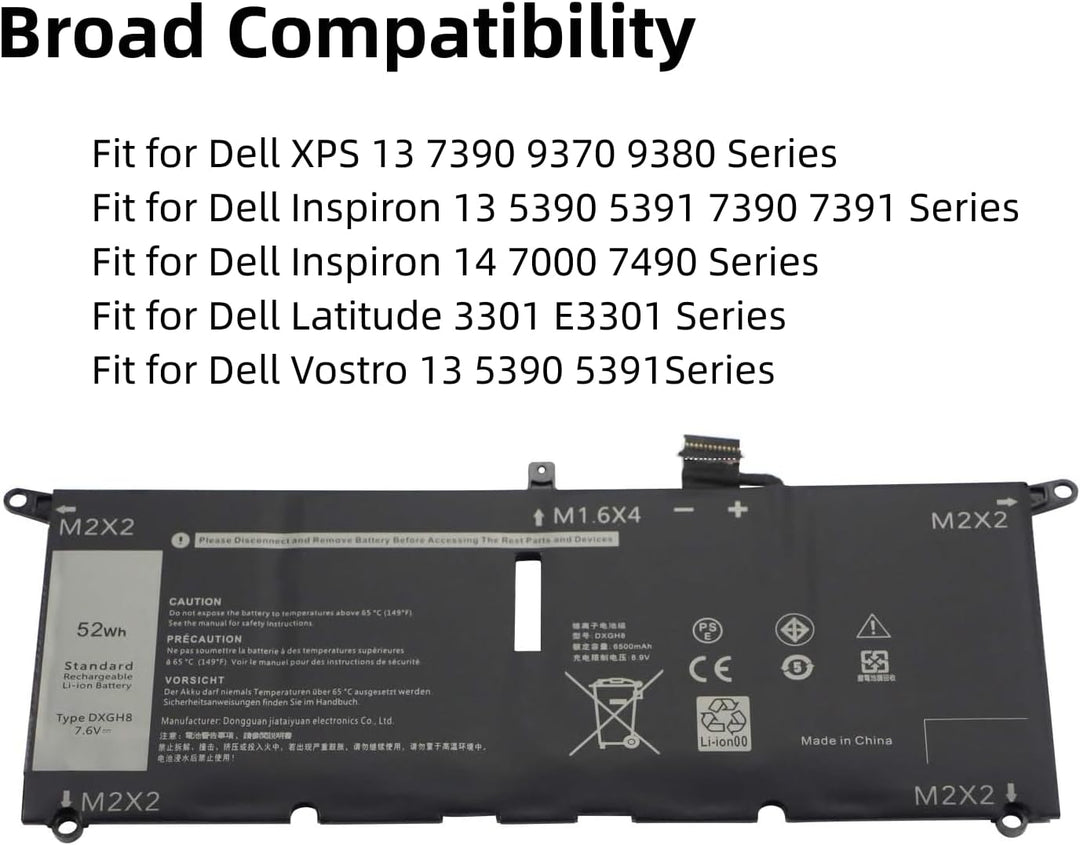 PUGASR DXGH8 Laptop Akku Kompatibel mit Dell XPS 13 9370 9380 2019 Inspiron 13 7390 7391 2-in-1 5390