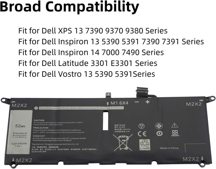 PUGASR DXGH8 Laptop Akku Kompatibel mit Dell XPS 13 9370 9380 2019 Inspiron 13 7390 7391 2-in-1 5390