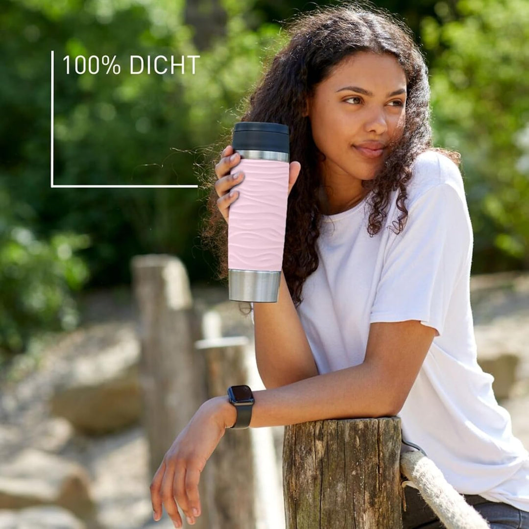 Emsa N20227 Travel Mug Wave Isolierbecher 0,5 Liter | neuer Komfort-Schraubverschluss | Edelstahl |
