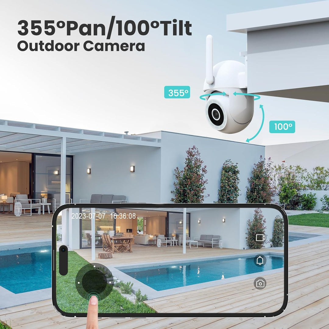 litokam Überwachungskamera Aussen 2.5K, 4MP WLAN Outdoor Kamera mit bewegungsmelder, 360 Grad Kamera