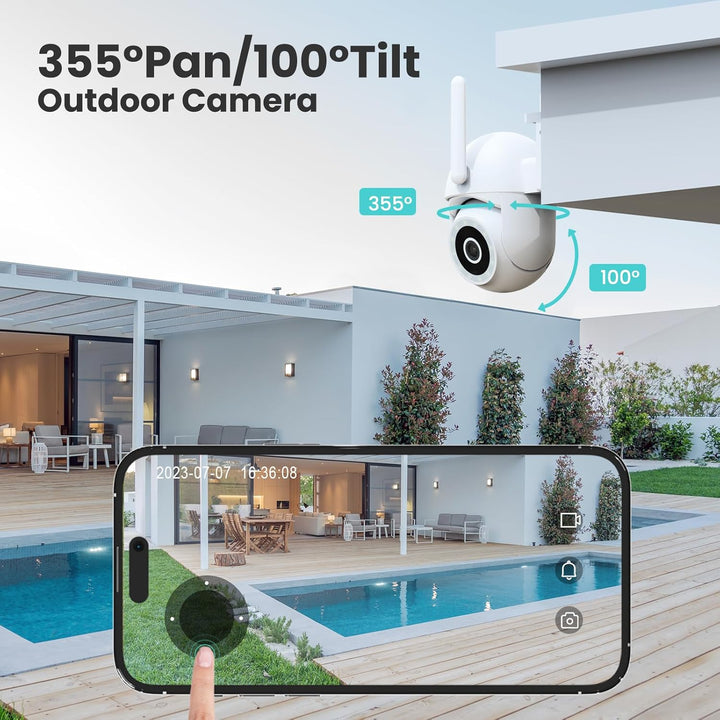 litokam Überwachungskamera Aussen 2.5K, 4MP WLAN Outdoor Kamera mit bewegungsmelder, 360 Grad Kamera