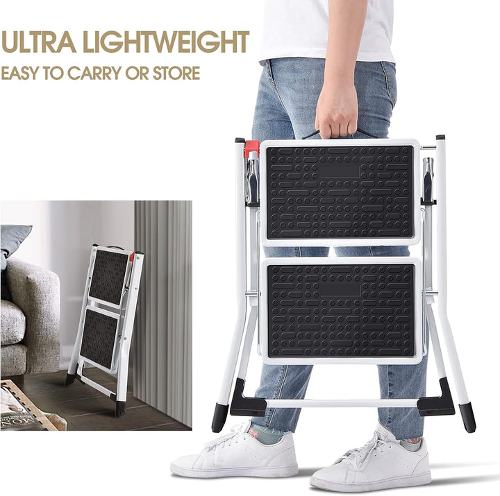 KINGRACK Klapptritt, 2 StufenTrittleiter, zusammenklappbar, Leiter mit Rutschfester Gummimatte, Trit