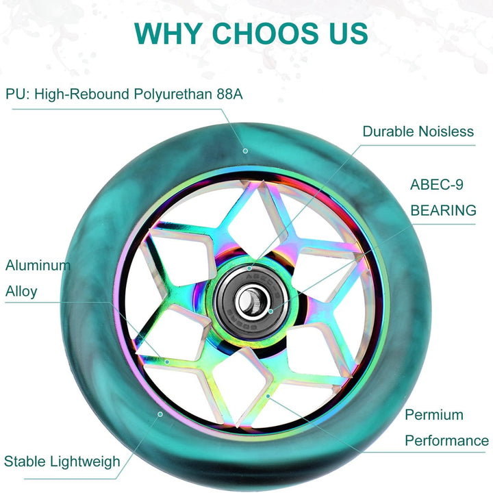 DBREAKS Stunt Scooter Rollen, 2 Stück Scooter Ersatzräder, 110mm Scooter Räder mit ABEC, 9 Kugellage