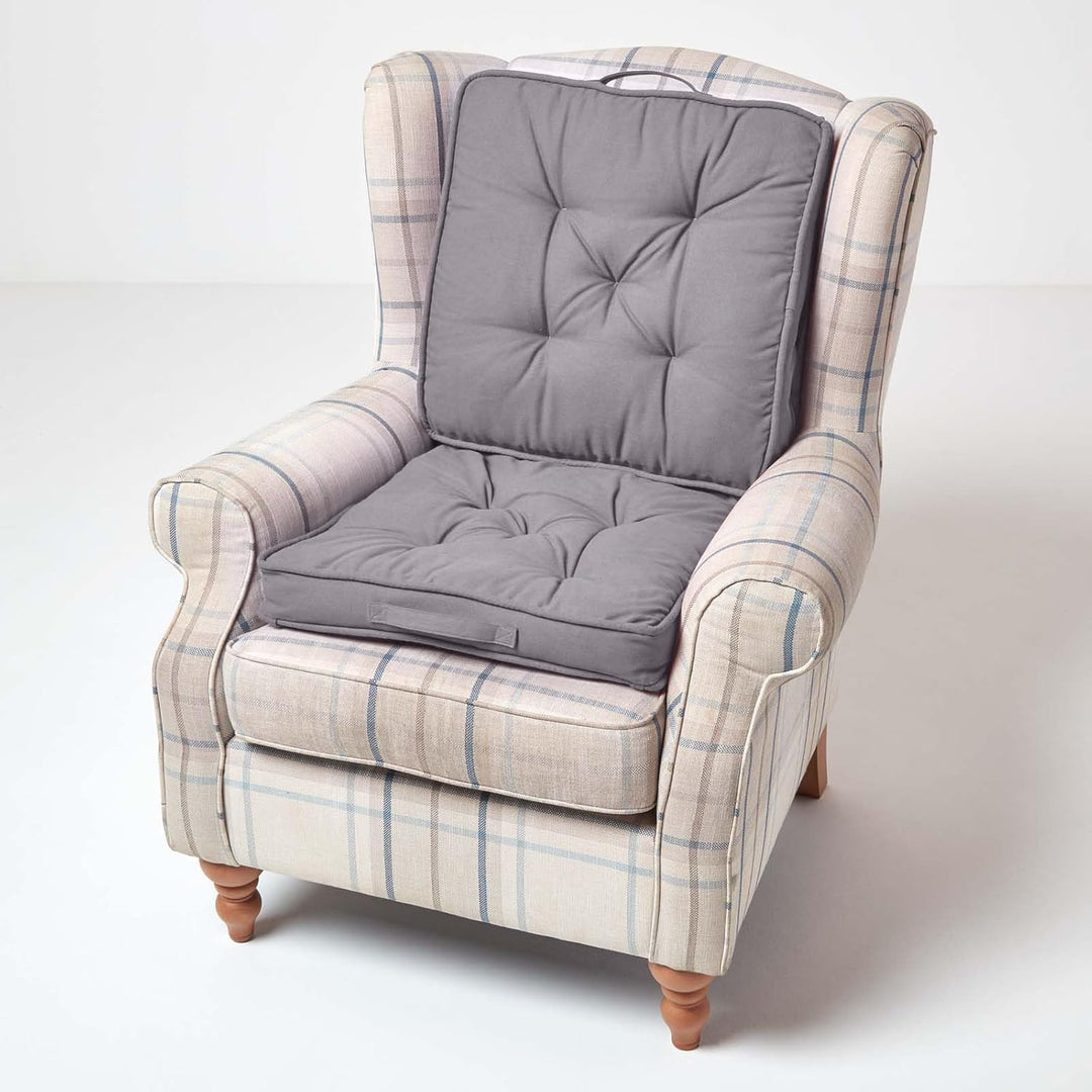 Homescapes Faltbares Reisekissen 50x50 cm dunkelgrau, Auto-Sitzkissen mit Rückenlehne, Klappsitzkiss