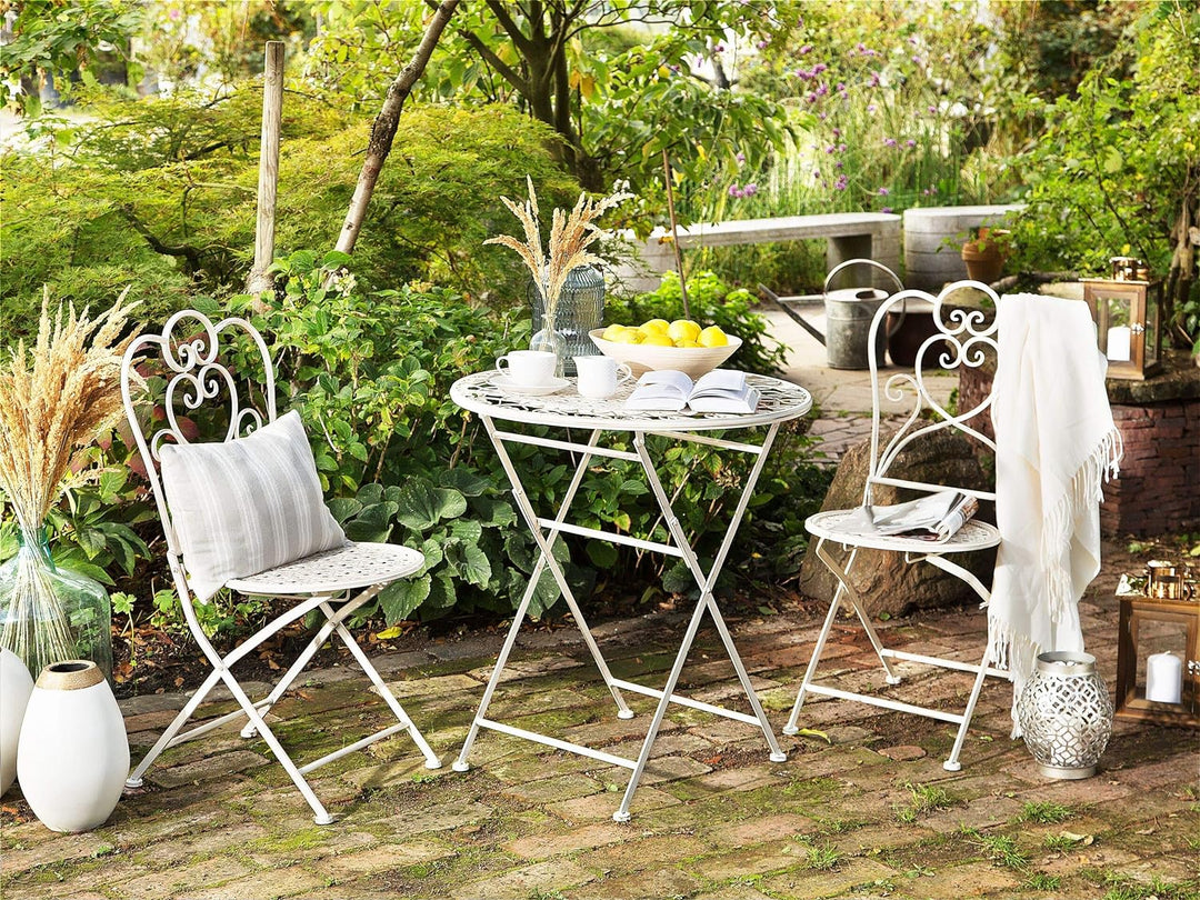 Garten Bistro Set Balkonset Balkonmöbel beige 2 Stühle Klapptisch Metall Trieste