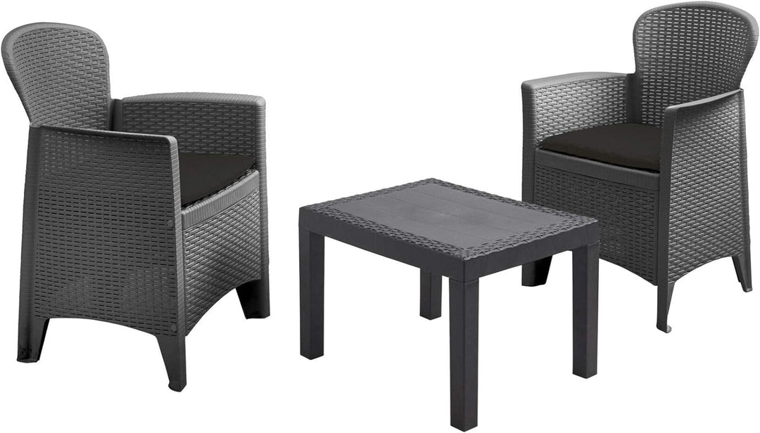 Spetebo Rattan Gartenmöbel Set anthrazit - 2 Sessel mit Polster + Gartentisch - Balkon Set Sitzgrupp